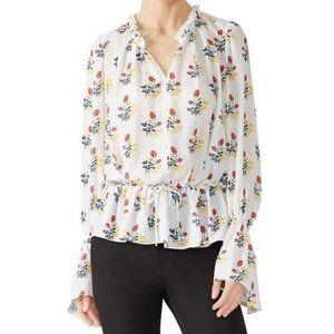 Derek Lam Collective Floral Print Tie Waist Long Sleeve Blouse Ivory SZ 42 US 6